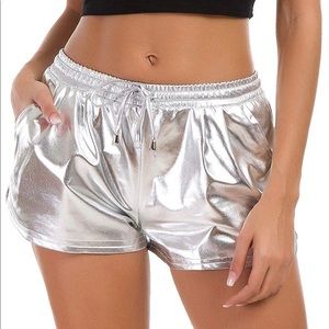 Shiny Metallic Shorts with Elastic Drawstring